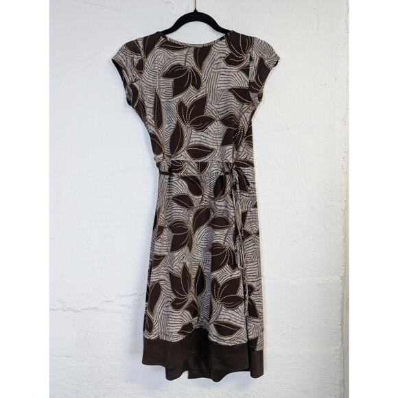 Y2K Wet Seal Wrap Dress Womens Small Brown Floral Slinky Flowy Earthy Hippie - Picture 4 of 6